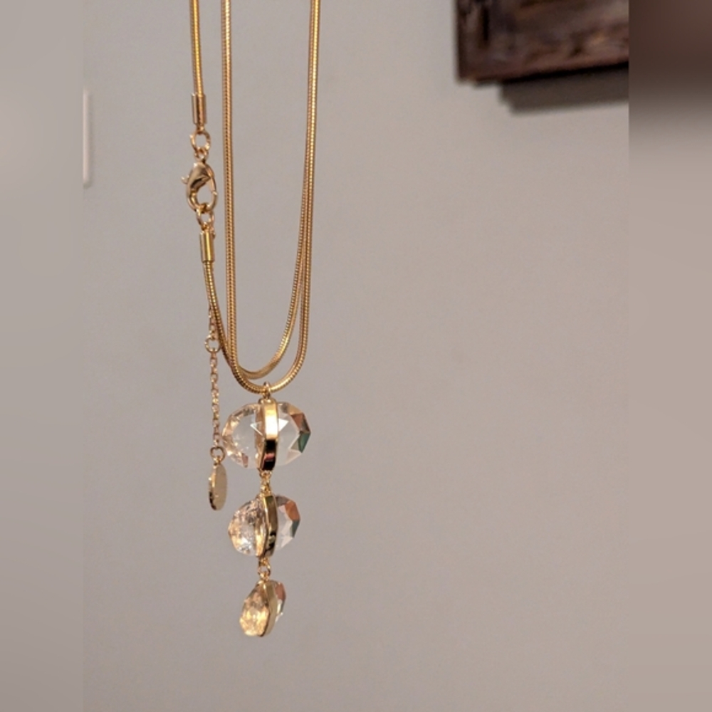 Vince Camuto Gold-Tone Long clear  Pendant Statement Necklace, 30" + 2" Extender